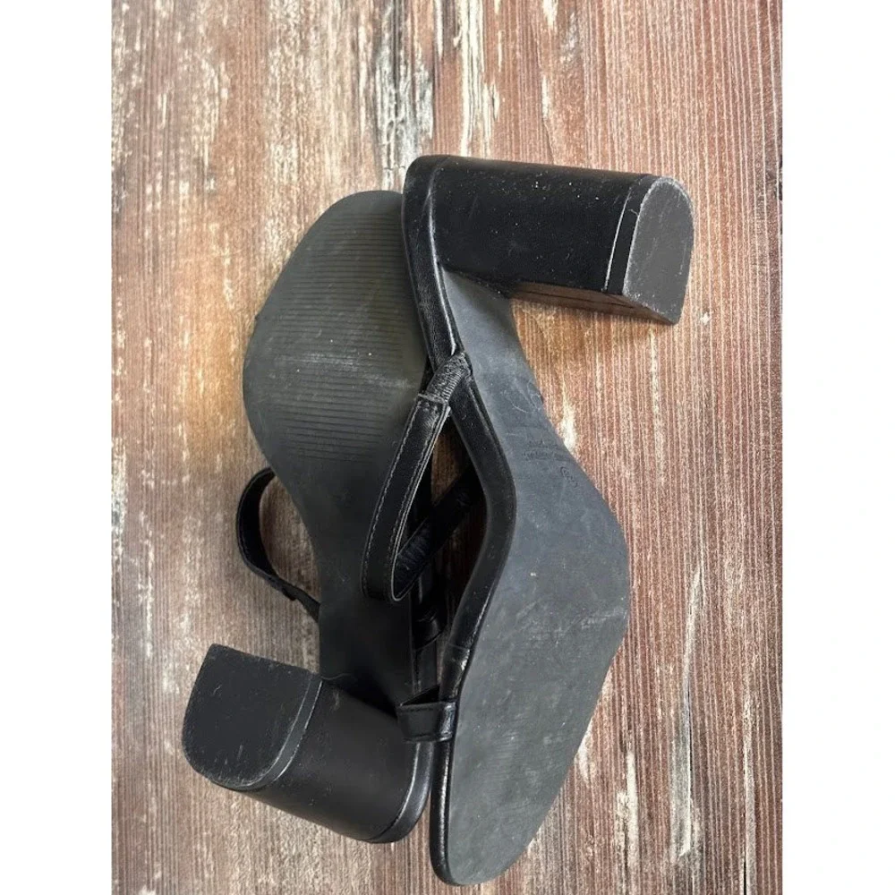 Lulus Black Open Toe Block Heel Slide Sandals Women‎ Size 6.5